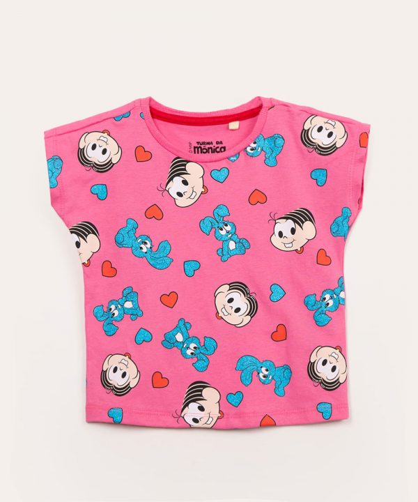 blusa infantil manga curta mônica pink