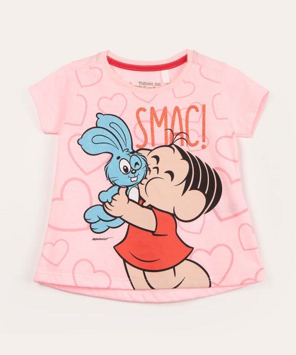 blusa infantil manga curta mônica rosa