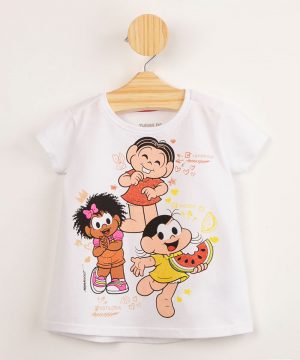 blusa infantil de algodão turma da mônica manga curta branca