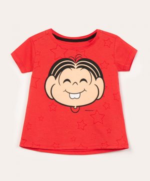 blusa infantil manga curta mônica vermelha