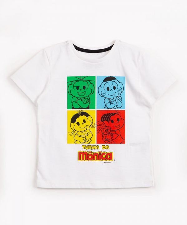 camiseta infantil de algodão turma da mônica manga curta off white