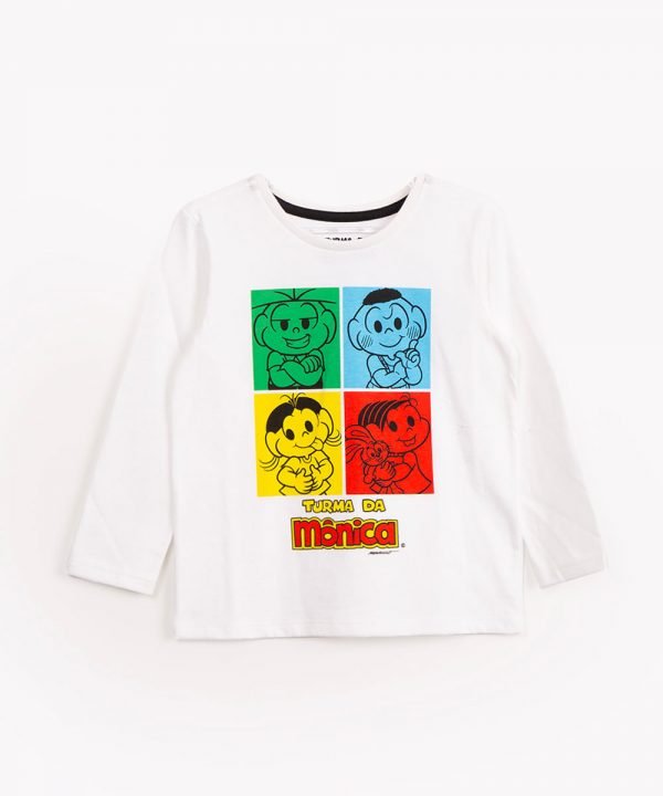 camiseta infantil de algodão turma da mônica manga longa off white