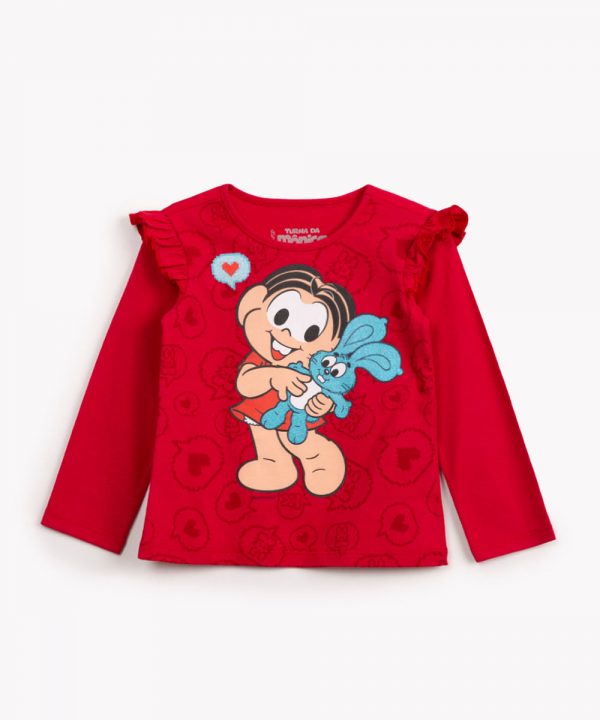 camiseta infantil de algodão turma da mônica manga longa vermelho