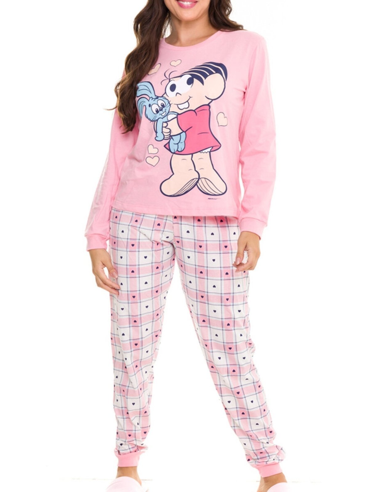 Pijama Feminino Longo Mônica 26040055 Rosa Loja Temática De Produtos Da Turma Da Mônica 8472