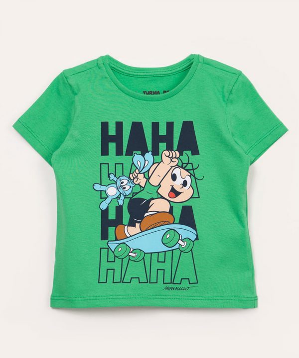 camiseta de algodão infantil cebolinha verde