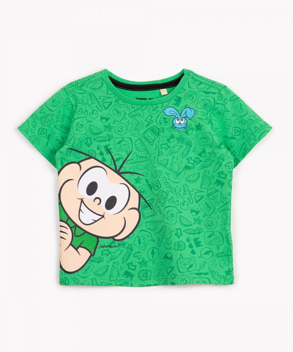 camiseta infantil de algodão cebolinha turma de mônica verde
