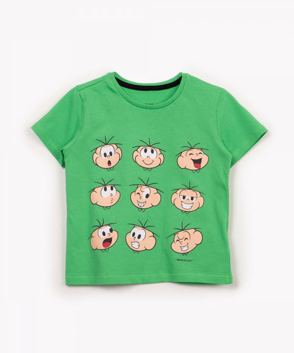 camiseta de algodão infantil cebolinha manga curta verde