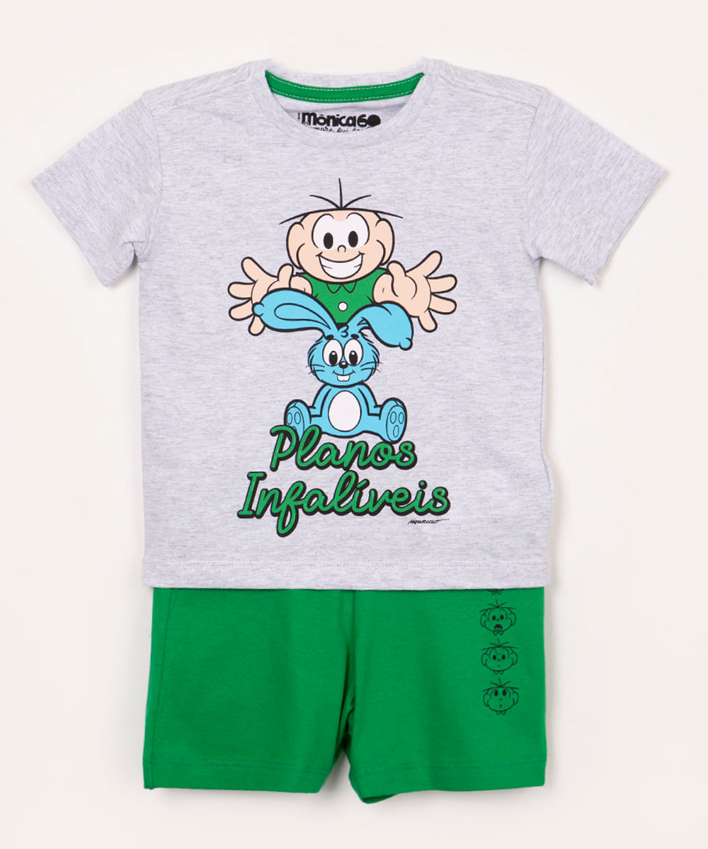 Pijama De Algodão Infantil Cebolinha Manga Curta Branco Loja Temática De Produtos Da Turma Da 2165