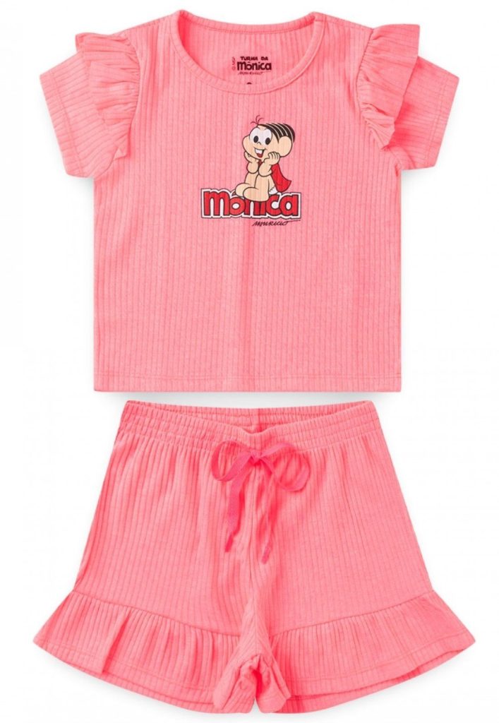 Infantil Conjunto Feminino Rosa Neon Turma Da Mônica Loja Temática De Produtos Da Turma Da 1404