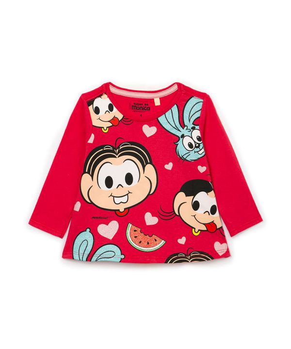 blusa de algodão infantil turma da mônica vermelha