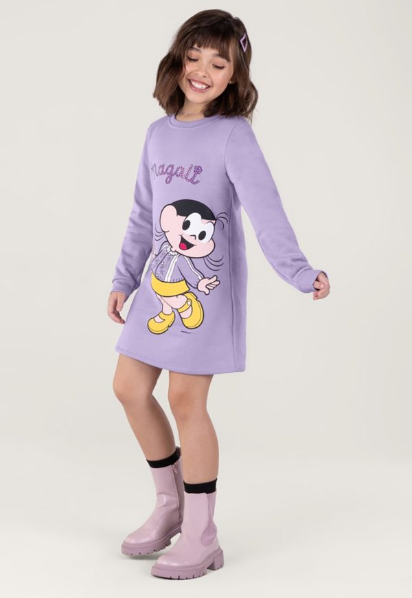 Infantil - Vestido Moletom Turma Da Mônica Menina Lilás