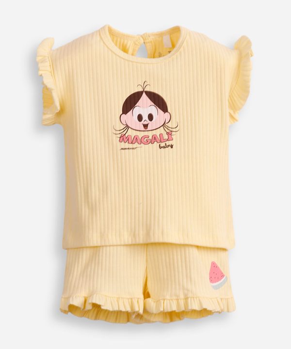 conjunto infantil curto canelado magali turma da mônica amarelo