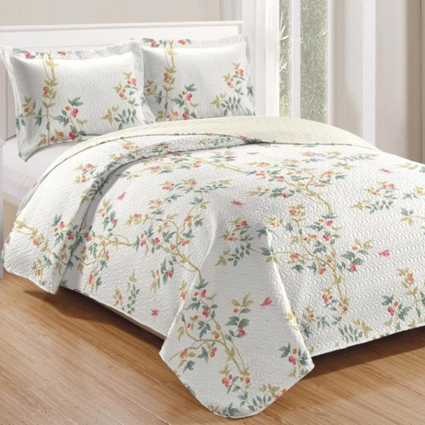 Kit Cobre Leito Colcha Casa Scarpa Mix Queen Estampado Dupla Face Floral 3 Peças - Mônica