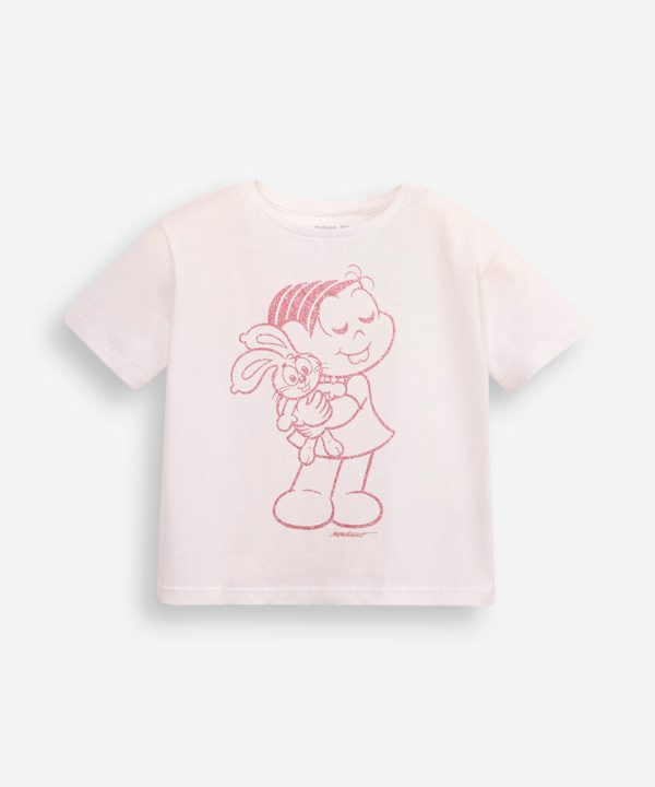 camiseta de algodão infantil turma da mônica off white
