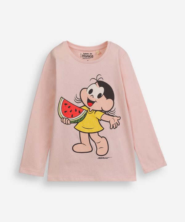 camiseta infantil de algodão magali com glitter rosa