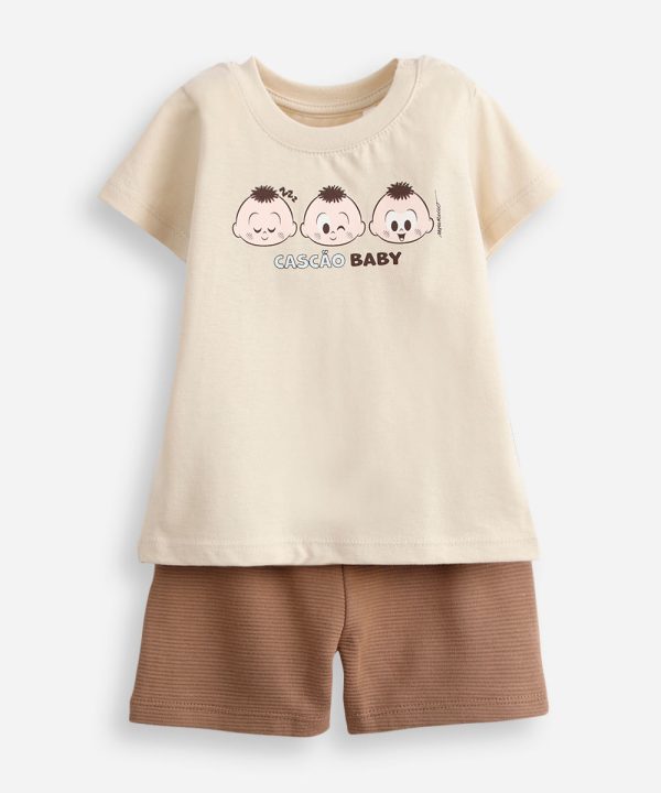 conjunto infantil manga curta cascão bege